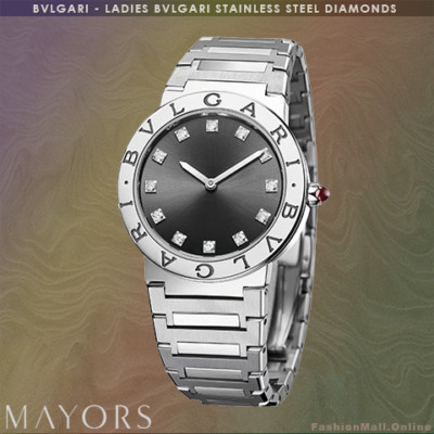 Ladies BVLGARI Steel Diamonds Antracite Dial