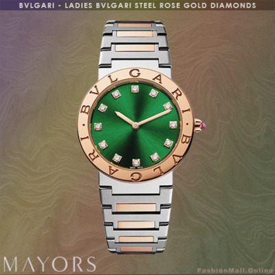 Ladies BVLGARI Steel Rose Gold Diamonds Green Dial