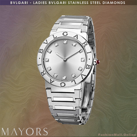 Ladies BVLGARI BVLGARI in Stainless Steel case and bracelet, silvered dial, diamond  hour markers.