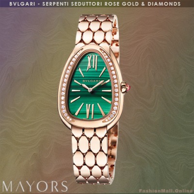 BVLGARI Serpenti Seduttori 18K Rose Gold Diamonds Malachite Dial