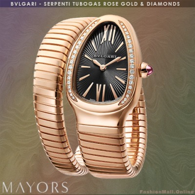 BVLGARI Serpenti Tubogas  18K Rose Gold Diamonds Black Dial