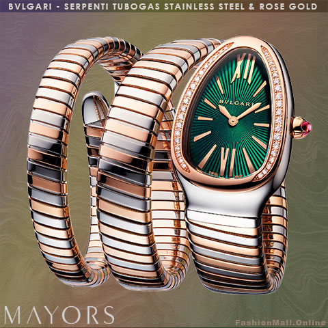 BVLGARI Serpenti Tubogas Steel Rose Gold Diamonds Green Dial