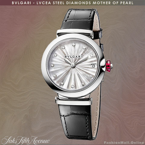 BULGARI LVCEA steel mother of pearl diamonds leather