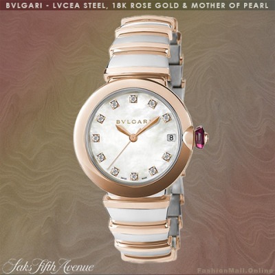 BULGARI LVCEA steel rose gold mother of pearl diamonds