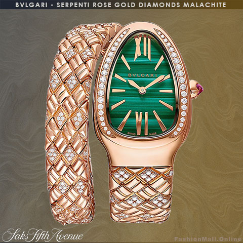 BULGARI Serpenti Spiga Rose Gold  Diamonds Malachite Dial