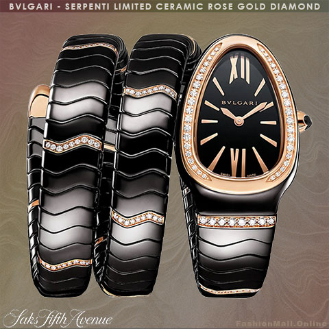 BVLGARI Serpenti black, rose gold & diamonds twist watch