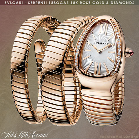 BULGARI serpenti tubogas 18k rose gold diamonds silver dial