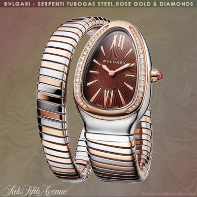 BVLGARI serpenti tubogas steel rose gold diamonds