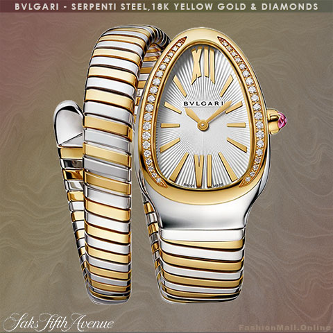 BULGARI serpenti tubogas steel yellow gold diamonds