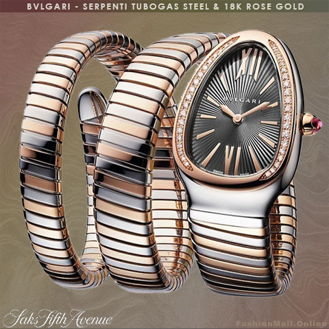 BULGARI serpenti tubogas steel rose gold diamonds silver dial