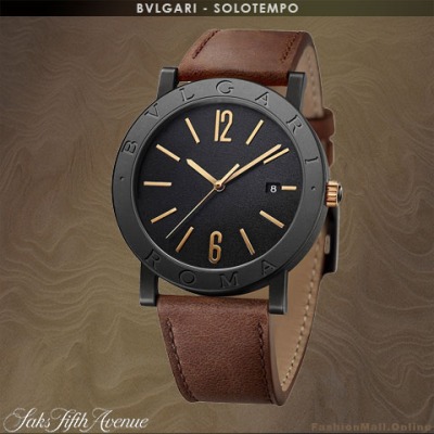 Men's BULGARI Solotempo black brown leather