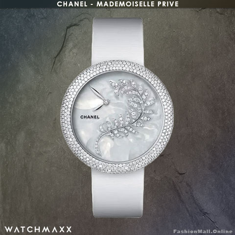 CHANEL Mademoiselle Prive White Gold Diamonds Mother Of Pearl Marquetry Feather Motif