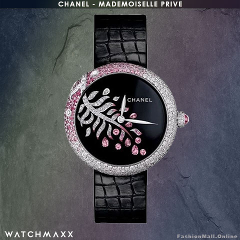 CHANEL Mademoiselle Prive White Gold Diamonds Pink Sapphires Feather Carved