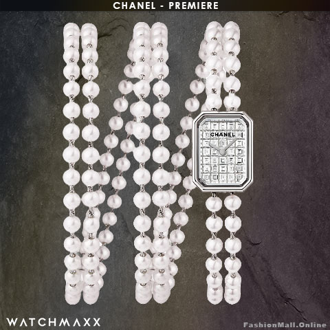 CHANEL Premiere White Gold Pearls Bracelet Diamonds Dial