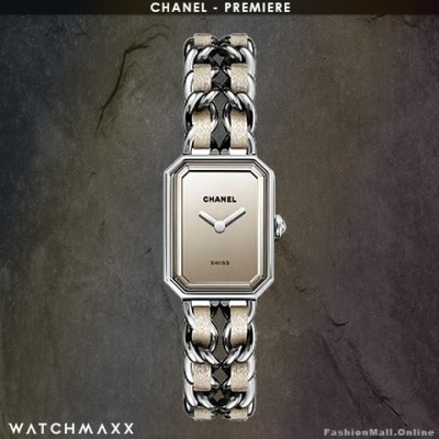 CHANEL Premiere steel chain and fabric bracelet mirror dial