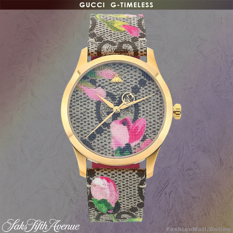 GUCCI G-Timeless yellow gold and pink blossoms canvas design