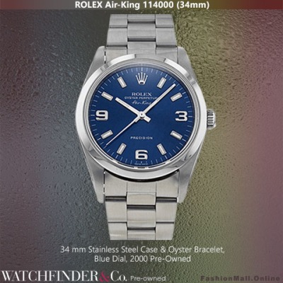 Rolex Air King Stainless Steel Blue Dial 114000 Pre Owned