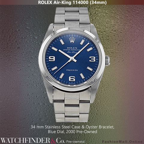 Rolex Air King Stainless Steel Blue Dial 114000 Pre Owned