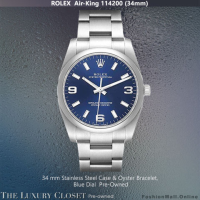 Rolex-Air-King-114200-34mm-Stainless-Steel-Blue-Dial-Pre-Owned-The-Luxury-Closet