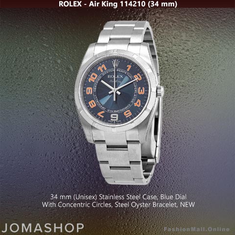Rolex Air King 114210 Steel Blue Concentric Circles Dial NEW