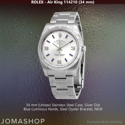 Rolex Air King 114210 34mm Steel Silver Dial Blue Markers Oyster NEW
