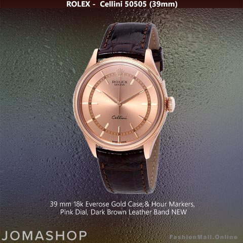 Rolex Cellini Everose Gold Pink Dial Brown Leather Band -NEW