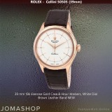 Rolex Cellini Everose Gold White Dia  Brown Leather Band NEW