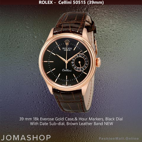 Rolex Cellini Everose Gold Black Dials Brown Alligator Leather -NEW