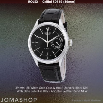 Rolex Cellini White Gold Black Dials Black Alligator Leather -NEW