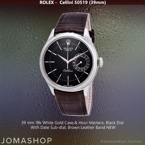 Rolex Cellini White Gold Black Dials Brown Leather -NEW