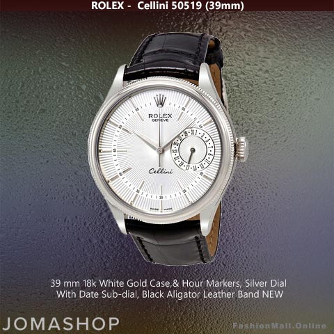 Rolex Cellini 18k White Gold Silver Dials Black Leather -NEW