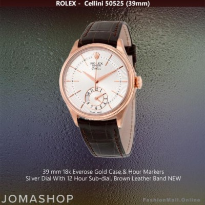 Rolex Cellini Rose Gold Silver Dials Brown Leather -NEW