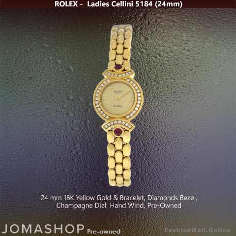 Ladies Rolex Cellini 5184 Yellow Gold Diamonds Champagne Dial -Pre Owned