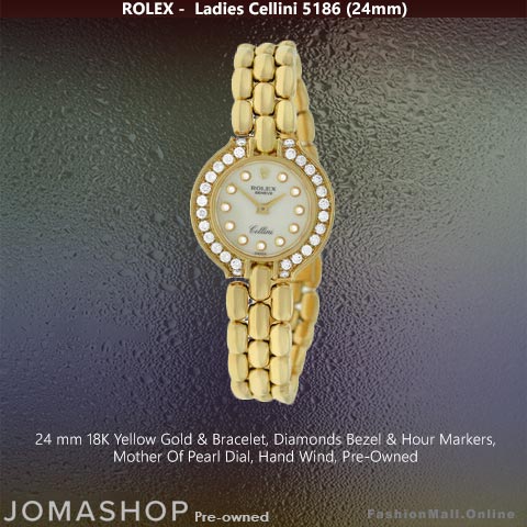 Ladies Rolex Cellini 5186 Yellow Gold Diamonds Mother Of Pearl Dial -Pre Owned