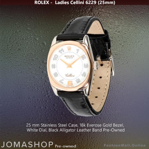 Ladies Rolex Cellini 6229 Steel & Rose Gold White Dial Leather Band -Pre Owned