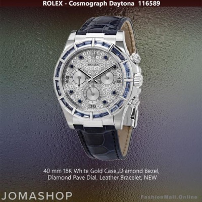 Rolex Daytona 116589 White Gold Blue Diamonds Leather NEW