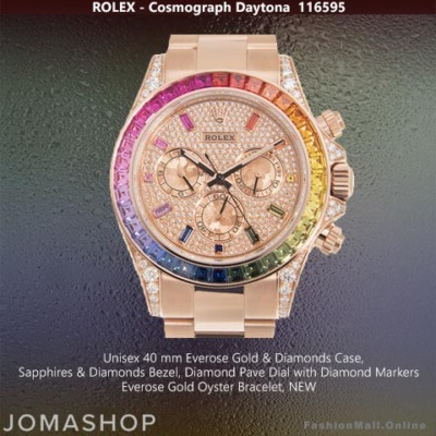 Rolex Daytona Rose Gold Diamonds Rainbow Sapphires Unisex - NEW