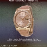 Ladies Rolex Datejust Rose Gold Diamonds Pink Dial Leather Strap, NEW