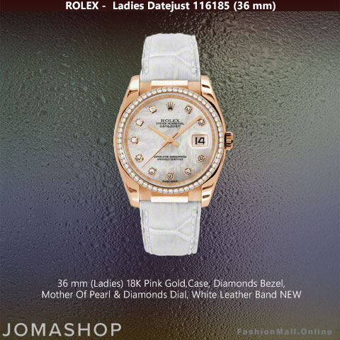 Ladies Rolex Datejust Rose Gold & Diamonds Mother Of Pearl Dial White Leather, NEW