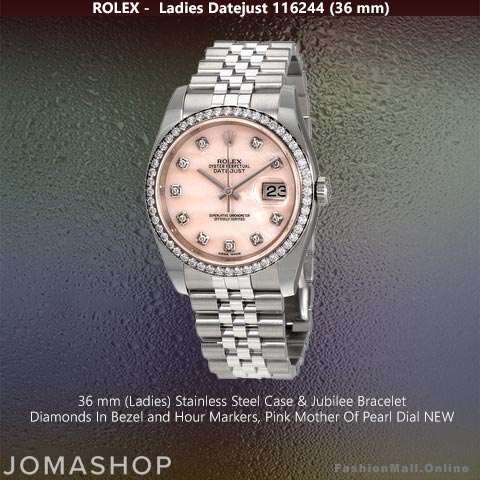 Ladies Rolex Datejust Steel & Diamonds Pink Mother Of Pearl Dial, NEW