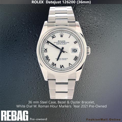 Rolex Datejust 36mm Steel White Dial Roman Markers, Pre-Owned