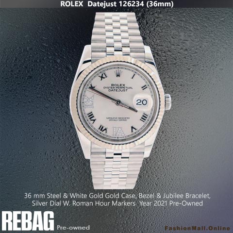 Rolex Datejust 36mm Steel White Gold Silver Dial Jubilee, Pre-Owned