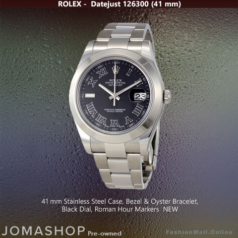 Mens Rolex Datejust Steel Black Dial Roman Markers 126300, Pre-Owned