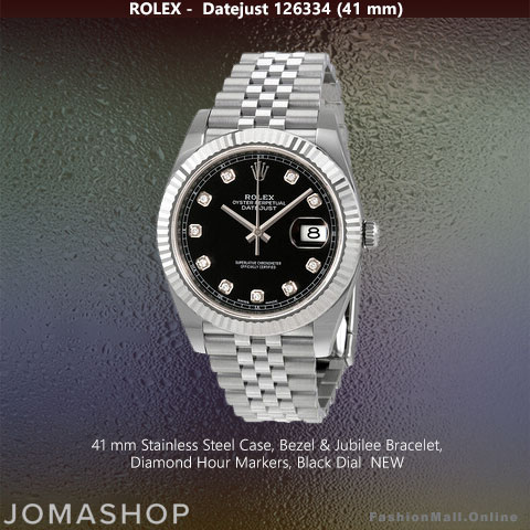 Men’s Rolex Datejust Steel Black Dial Diamond Markers, NEW
