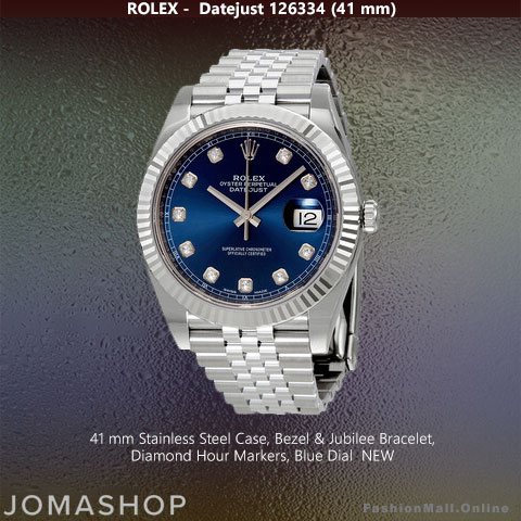 Men's Rolex Datejust Steel Navy Blue Dial Diamond Markers, 126334, 41mm Mens Watch, Stainless Steel Case, Fluted Bezel & Jubilee Bracelet, Navy Blue Dial, Diamond Hour Markers NEW @ Jomashop