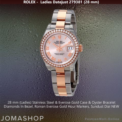 Ladies Rolex Datejust Steel Rose Gold Diamonds Sundust Dial Roman, NEW
