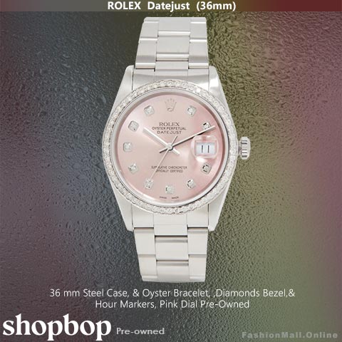 Rolex Datejust Pink Dial Steel & Diamonds, Pre-Owned