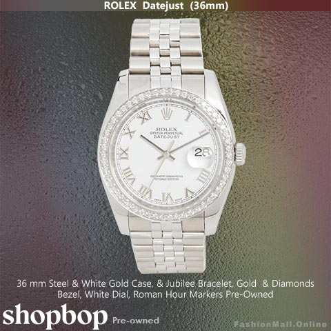 Rolex Datejust 36mm Steel & White Gold Diamonds Bezel, Pre-Owned