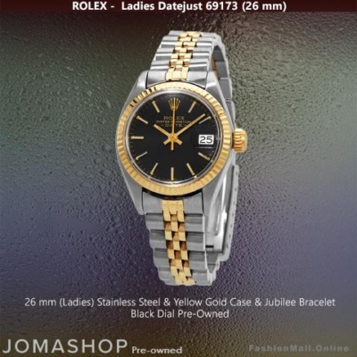 Ladies Rolex Datejust Steel Yellow Gold Black Dial, Pre-Owned