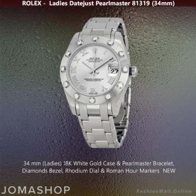 Ladies Rolex Pearlmaster White Gold Diamonds Rhodium Dial - NEW